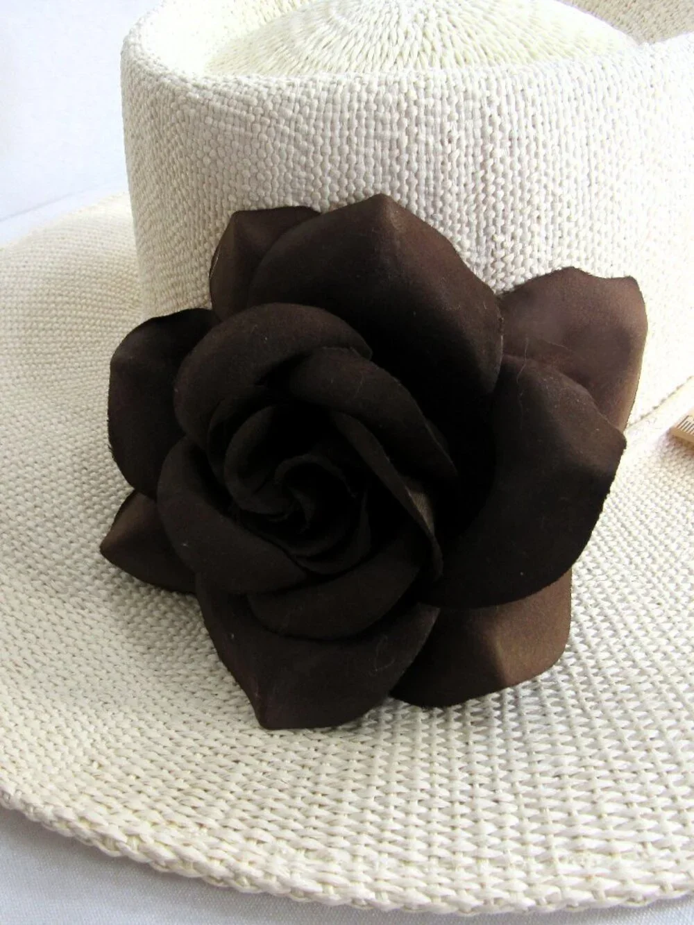 SUPER CUTE WIDE BRIM GOUCHO STYLE FEDORA SUN HAT, CHIN STRING ,BROWN ROSE M/L